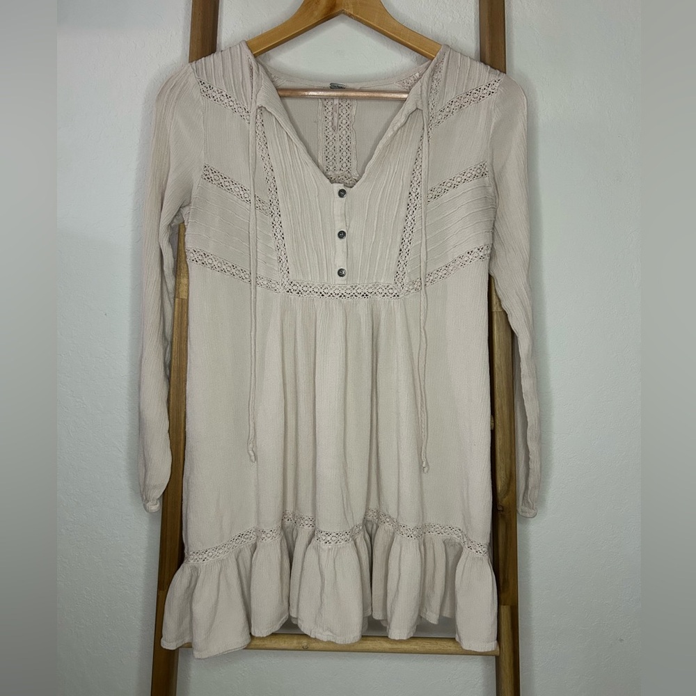 Free People Long Sleeve Beige Tunic/Dress Size XS Bohemian Cottagecore